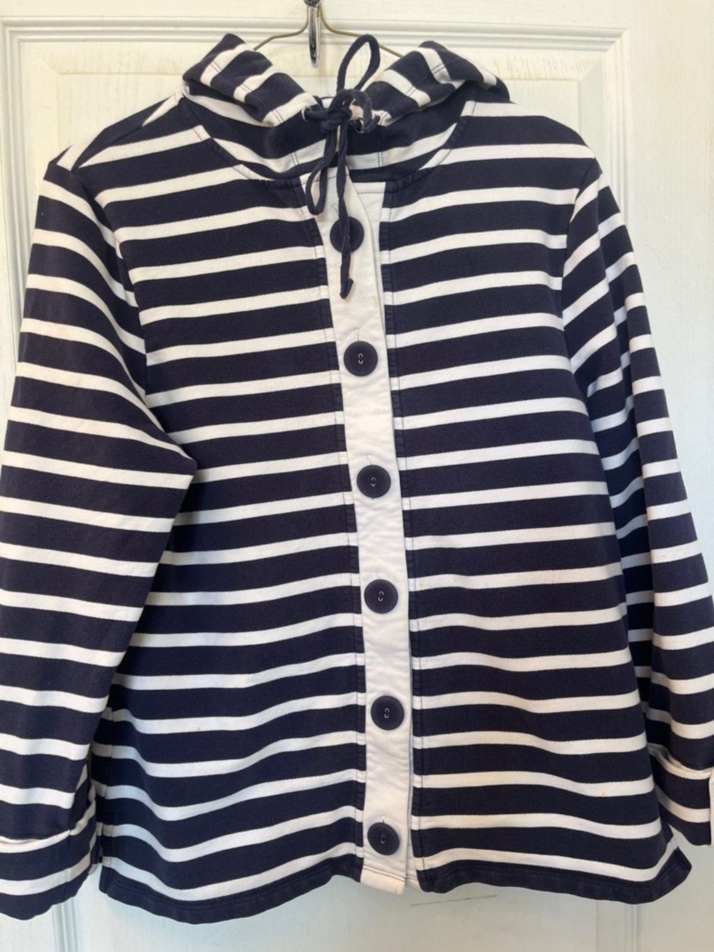 Coldwater Creek Navy and White Striped Hooded Utility Jacket